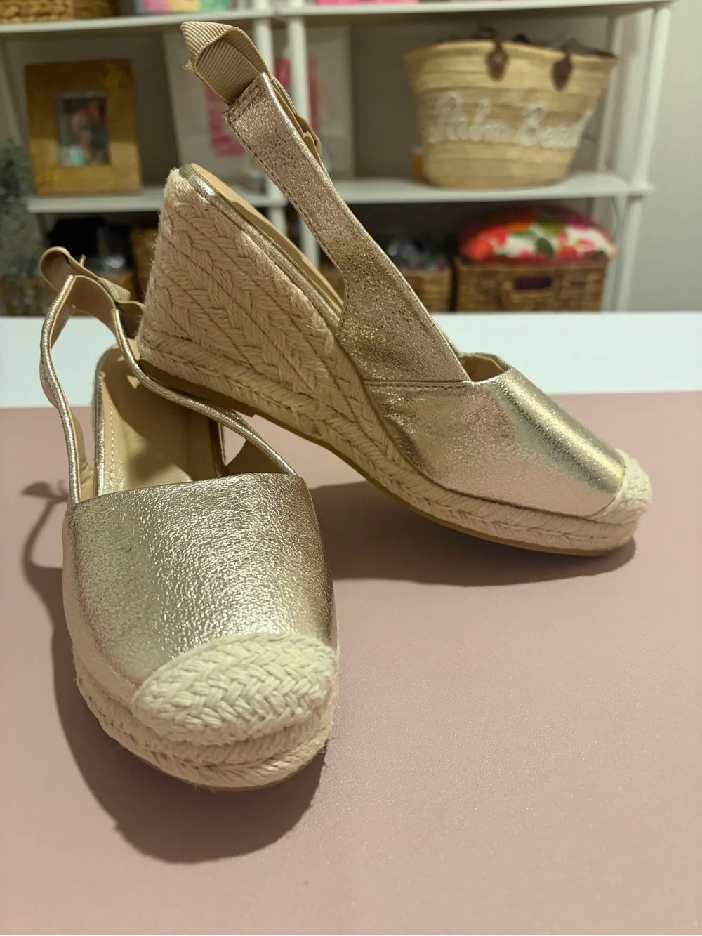Womens Champagne Gold Espadrille Wedge Slingback EU 38